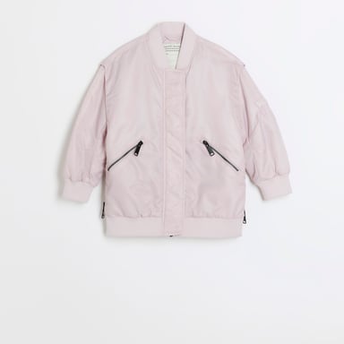 River Island Girls Bomber Jacket Pink Nylon