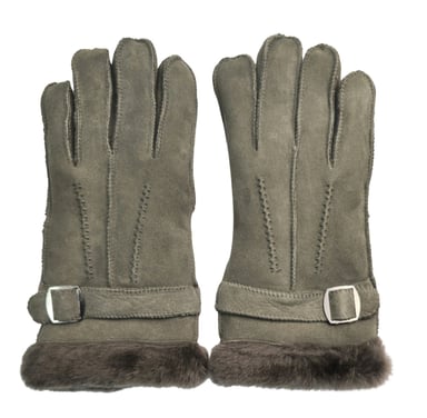 Guantes de piel de oveja de gamuza gris de lujo para hombre con hebilla