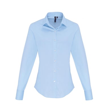 Premier Womens/Ladies Poplin Stretch Long-Sleeved Shirt (Pale Blue)