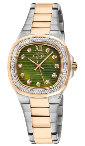 GV2 Potente Lady Green MOP dial, 316L acero inoxidable de dos tonos IPRG. Reloj con diamantes.