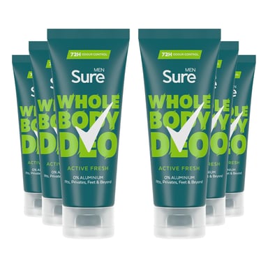 Sure Men Whole Body Deodorant Cream Active Fresh w/ 72H Odour Control 75ml, 6 Pk