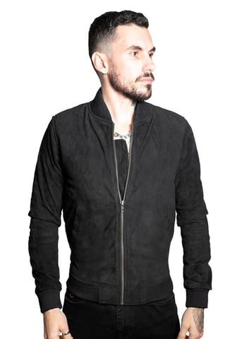 Chaqueta bomber universitaria de cuero de ante de cabra retro para hombre - Atenas