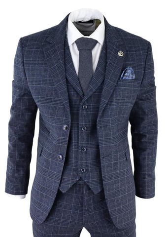 Traje de tweed de tres piezas a cuadros azules para hombre, Peaky Blinders, estilo Gatsby de los años 20, corte entallado