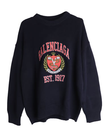 Balenciaga Oversized Embroidered College Logo Crewneck in Navy Blue Cotton