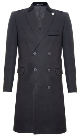 Abrigo largo de lana Crombie cruzado negro 3/4 para hombre Peaky Blinders