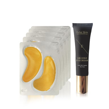 Crema debajo de los ojos de oro de 24 quilates + parche de colágeno dorado debajo de los ojos de oro de 24 quilates - 5 x 2 almohadillas