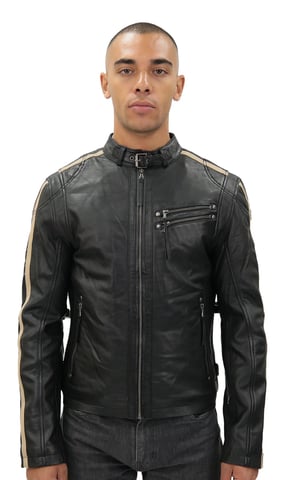 Chaqueta de cuero a rayas Cafe Racing para hombre - Marsella