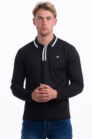 D-Rock Mens Long Sleeve Polo Shirt with Dual-Stripe Collar