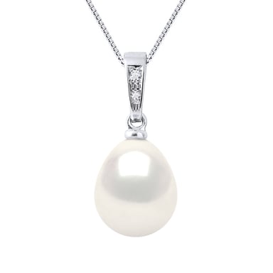 Colgante de diamantes 0.010 CTS Cultado perla agua dulce pera 9-10 mm de oro amarillo negro