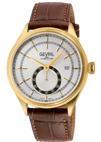 Gevril Empire 48105 Reloj suizo automático suizo IP dorado con caja de acero inoxidable 316L y esfera blanca para hombre