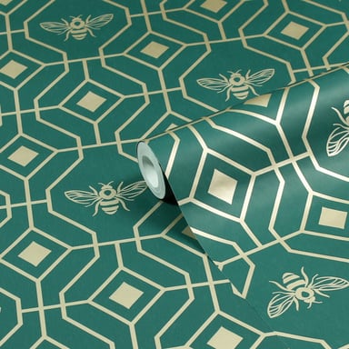 Papel tapiz geométrico foil dorado Bee Deco