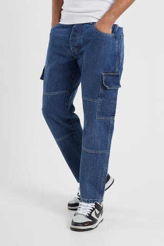 Mid Blue Loose Fit Cargo Style Denim Jeans