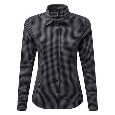 Premier Womens/Ladies Maxton Check Long Sleeve Shirt (Steel/Black)