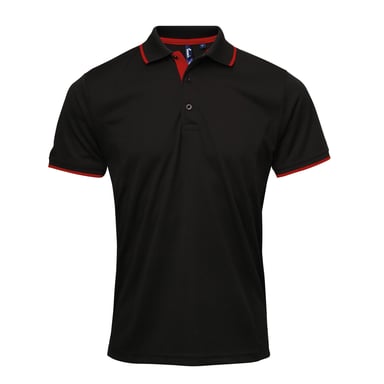 Premier Mens Contrast Coolchecker Polo Shirt (Black/Red)