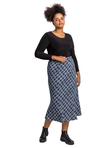 Curve Check Print Fluted Skirt