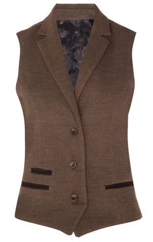 Chaleco de tweed de espiga de color marrón claro para mujer, años 20