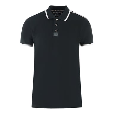 Polo negro con ribetes en los hombros y la marca Aquascutum