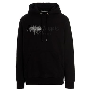 Palm Angels sudadera con capucha negra con logo rociado de diamantes de imitación