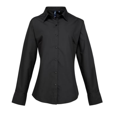 Premier Womens/Ladies Supreme Heavy Poplin Long Sleeve Work Shirt (Black)
