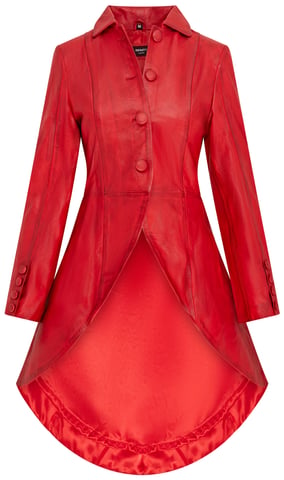 Abrigo largo de cuero victoriano gótico rojo para mujer - Vantaa