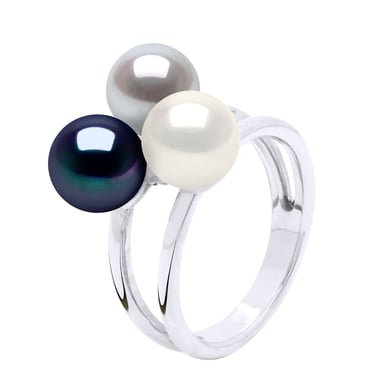 Ring Trilogie Bulk - 3 Real Cultured Freshwater Pearls Round 7-8 mm