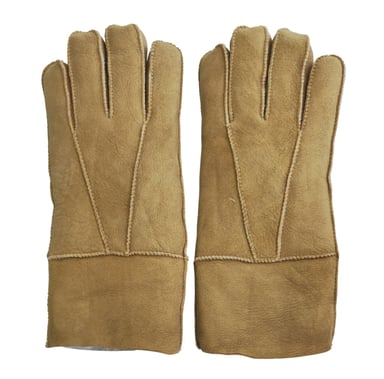 Guantes unisex de gamuza de piel de oveja color canela con puños enrollables