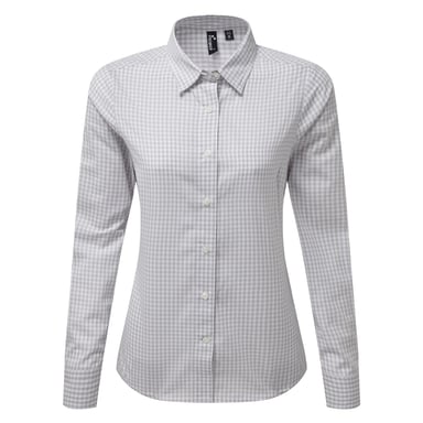 Premier Womens/Ladies Maxton Check Long Sleeve Shirt (Silver/White)