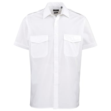 Premier Mens Short Sleeve Pilot Plain Work Shirt (White)