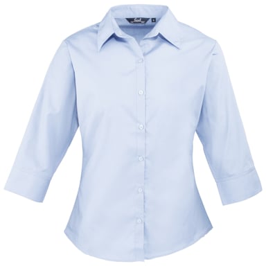 Premier 3/4 Sleeve Poplin Blouse / Plain Work Shirt (Light Blue)