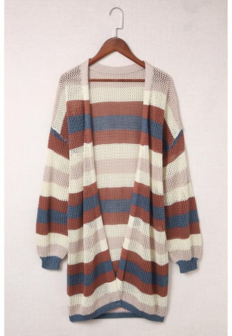 Cardigan de punto hueco con bloques de color para mujer en azul