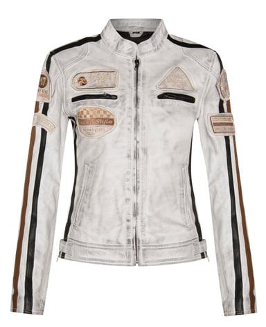 Chaqueta de cuero para mujer con insignias de carreras de motociclista - Agadir