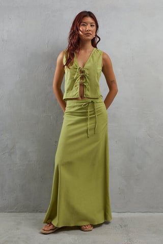 Linen Tie Side Maxi Skirt