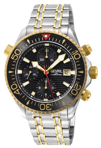 Gevril Hudson Yards cronógrafo suizo automático para hombre, caja de acero inoxidable 316L IPYG, esfera esmaltada negra, reloj de pulsera IPYG de acero inoxidable 316L.