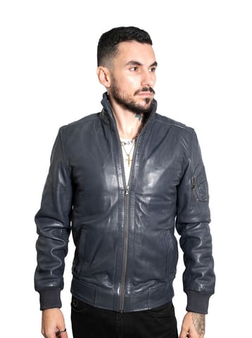 Chaqueta bomber universitaria de cuero para hombre - Adana