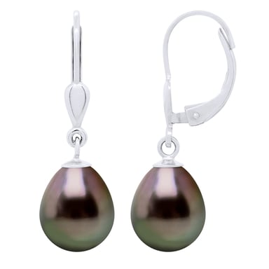 Earrings in White Gold 375 and Real Cultured Tahiti Pearls Pear 9-10 mm