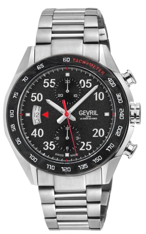 Gevril Ascari Chronograph Caja de acero inoxidable 316L, esfera negra, pulsera de acero inoxidable 316L