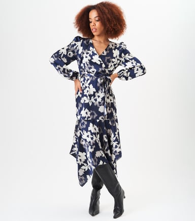 Assymetric Hem Wrap Midi Dress