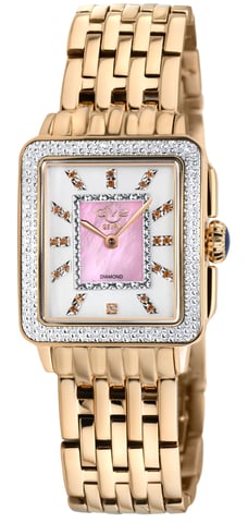 GV2 Mujeres Padova, esfera de madreperla rosa con gemas, reloj de cuarzo suizo de acero inoxidable.