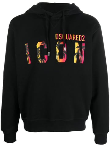 Sudadera con capucha estampada con logo Dsquared2 Icon Tropical en Negro