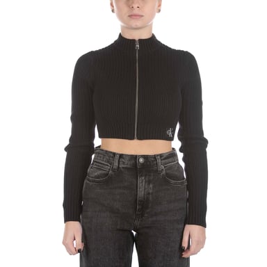 Suéter Cropped Con Cremallera Calvin Klein Badge Negro