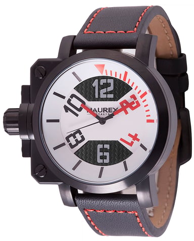 Reloj Haurex italy:gun para hombre, caja de acero, esfera negra/roja, negra con correa de piel roja