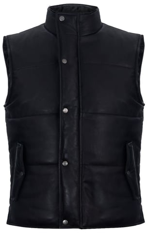 Chaleco acolchado de cuero sin mangas con cuello alto y puños abrigados