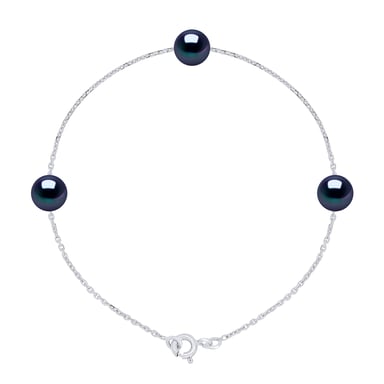 Bracelet 3 Real Cultured Freshwater Pearls Round 7-8 mm