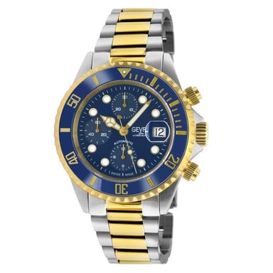 Reloj Gevril para hombres modelo 4151A Wall Street con cronógrafo automático suizo Sellita SW500 y esfera azul.