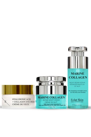 Crema de Noche de Colágeno Marino 50ml + Ácido Hialurónico + Crema de Ojos Collagen Pro Age + Sérum Reparador de Noche de Colágeno Marino 30ml