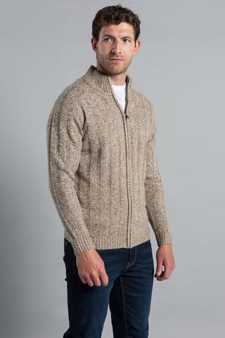 Ecru Zip-Through Funnel Neck Ribbed Cardigan