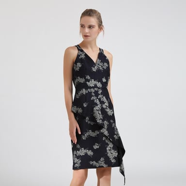Tailored V-Neck Denim Dress