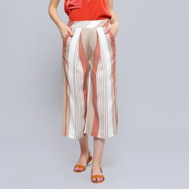 Stripe print fold capri pants