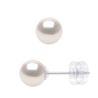 Earrings in White Gold 750 and Real Cultured Pearls Akoya Japanese Certified Round 6-7 mm