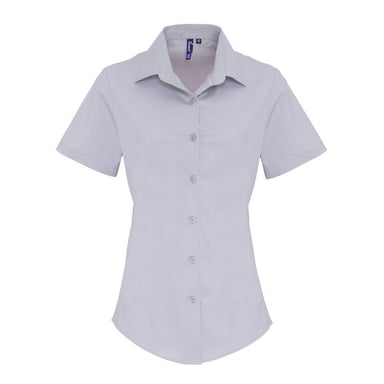 Premier Womens/Ladies Stretch Fit Poplin Short Sleeve Blouse (Silver)